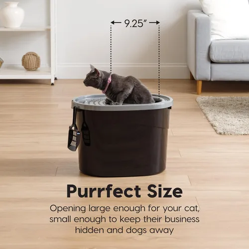 Miniatura 3 de IRIS USA - Caja de arena grande para gatos, con entrada superior, tapa de captura de arena y pala, a prueba de perros, caja de arena cerrada