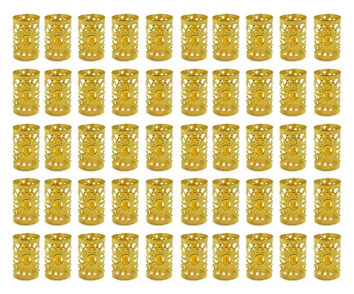 50 piezas de aluminio ahuecan hacia fuera rastas cuentas metal anillo de pelo decoración trenzado joyería de pelo (dorado)