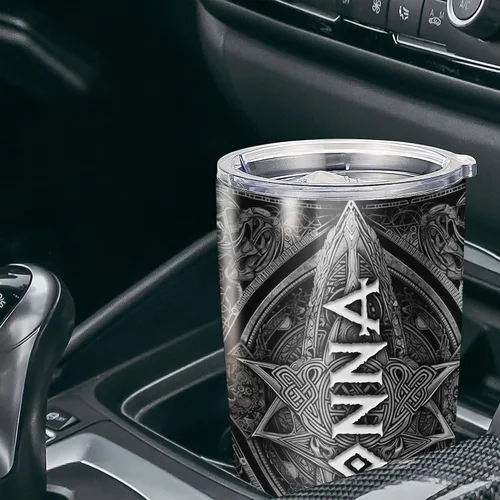 Miniatura 4 de Vaso vikingo personalizado estilo bandera de Estados Unidos, nombre personalizado, doble pared aislada al vacío, taza de 20 onzas, 30 onzas