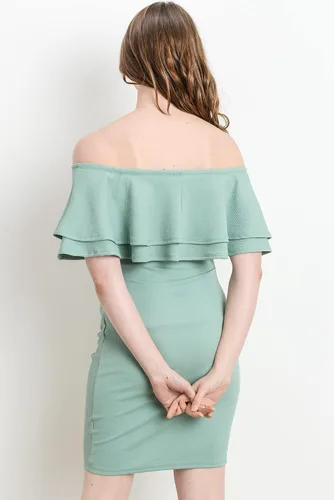 Miniatura 6 de LaClef Vestido de maternidad con hombros descubiertos para mujer con doble volante