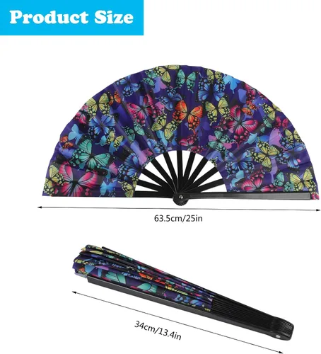 Miniatura 2 de Paquete de 2 ventiladores de mano plegables grandes con bolsas, ventilador de mano de verano para hombres y mujeres para festivales de música, baile