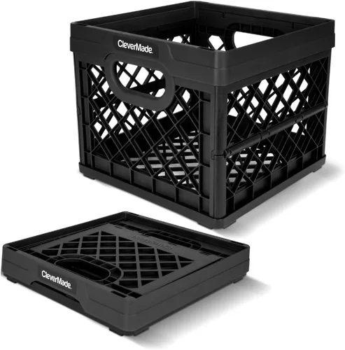 Miniatura 11 de CleverMade - Caja plegable para leche, color piedra, paquete de 3 contenedores apilables de 25 litros (6 galones), con capacidad para 50 libras por