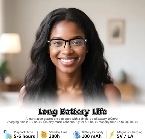 Miniatura 9 de Lentes inteligentes AI para hombres y mujeres con GPT de chat, lentes de traducción Bluetooth (más de 165 idiomas y acentos), lentes que cambian