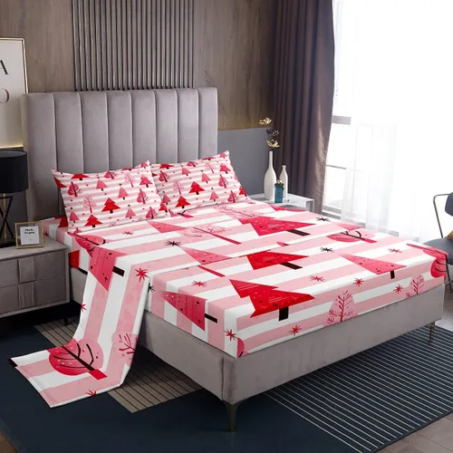 Miniatura 23 de Manfei juego de sábanas de Navidad tamaño completo, juego de ropa de cama con árbol de Navidad en forma de muñeco de nieve para la decoración