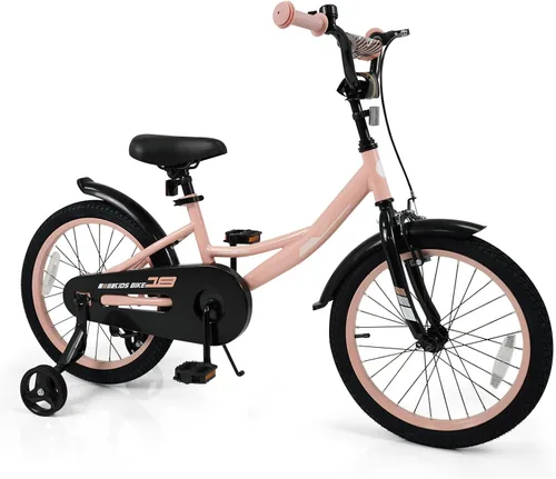 Miniatura 18 de BABY JOY Bicicleta para niños, bicicleta deportiva de 12 a 18 pulgadas con ruedas de entrenamiento extraíbles, asiento y manubrio ajustables, freno