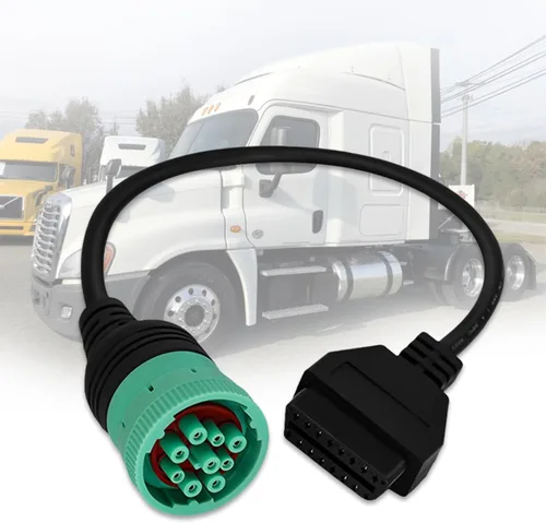 Cable adaptador OBD2 de 9 pines a 16 pines para camiones pesados y vehículos comerciales, tipo 2 verde J1939 conector de diagnóstico Plug Trabajo