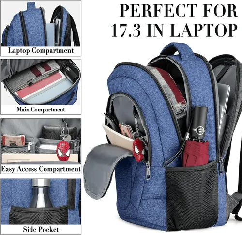Miniatura 3 de BIKROD Mochila para mujeres y hombres, mochilas escolares extra grandes para adolescentes, mochila resistente al agua para portátiles de 17 Azul