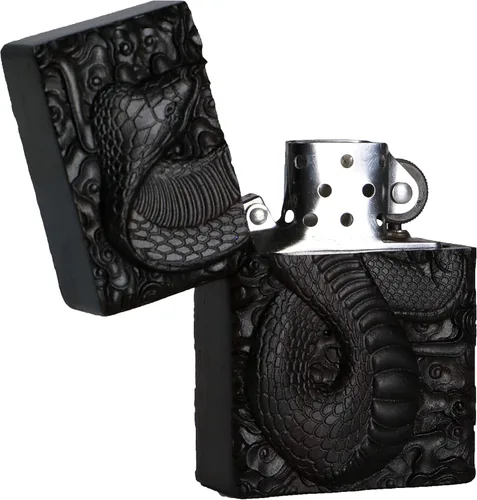 Miniatura 5 de Caja de carcasa de madera de ébano negro natural tallada para módulo Zippo (Serpiente Cobra)