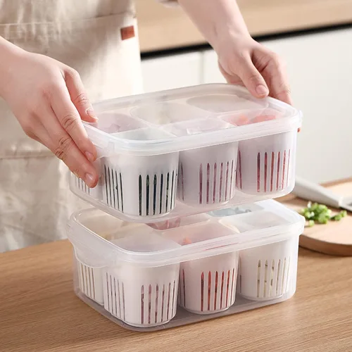 Miniatura 4 de Contenedores de almacenamiento de alimentos con tapas, herméticos, 6 unidades, reutilizables, divididos, organizadores de refrigerador, extraíbles