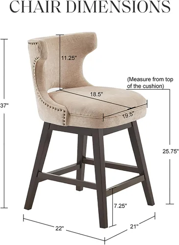 Miniatura 3 de Madison Park Emmett - Taburete giratorio para mostrador, elegante y moderno, con respaldo redondo, altura de encimera, silla de isla de cocina, Beige