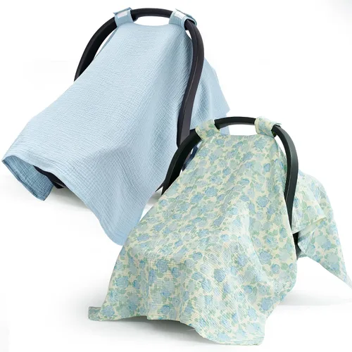 Miniatura 13 de SERAPHY Fundas de asiento de automóvil 100% muselina de algodón para bebés, funda universal para asiento de automóvil de bebé, fundas de dosel
