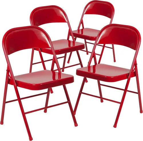 Miniatura 17 de Flash Furniture Paquete de 4 sillas plegables de metal gris con doble refuerzo de la serie HERCULES