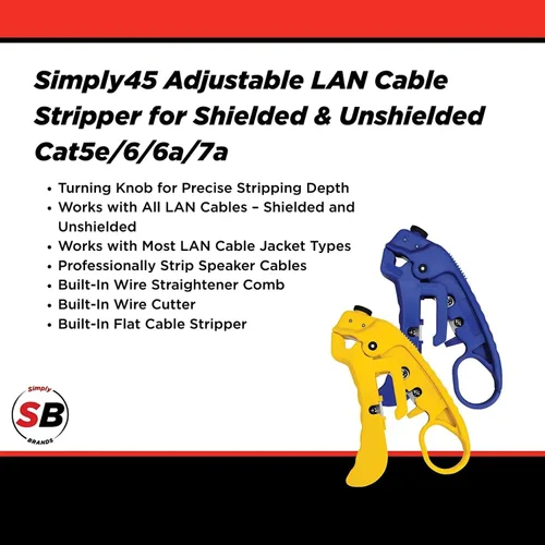 Miniatura 2 de Simply45 Pelacables LAN y cortador profesional ajustable para Cat7a/6a/6/5e UTP/STP blindado y sin blindaje - Incluye peine alisador de alambre