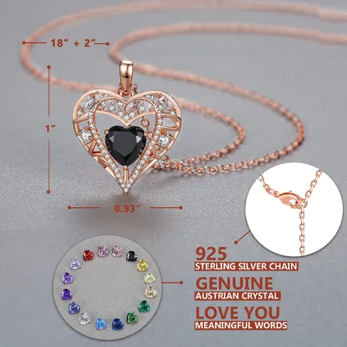 Miniatura 21 de Collar de cristal de 5 corazones, chapado en oro rosa de 18 quilates, colgante con cadena de plata de ley 925 de 18 + 2 pulgadas, joyería de piedra