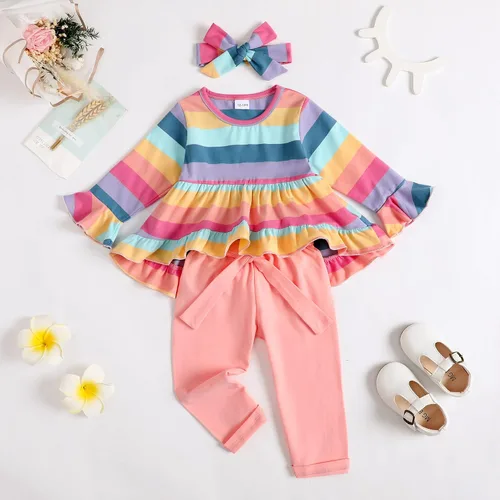 Miniatura 97 de Kucnuzki Conjunto de ropa para bebé niña pequeña, camisa de manga con volantes, pantalón floral, ropa de otoño e invierno para niña