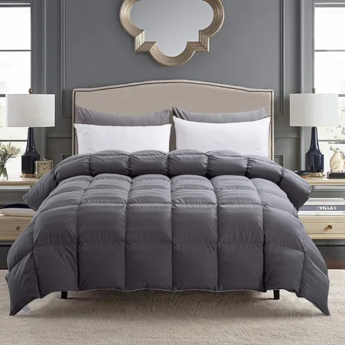 Miniatura 5 de All American Collection Edredón de plumas de ganso 100% algodón suave para dormitorio con pestañas en las esquinas (tamaño King, blanco)