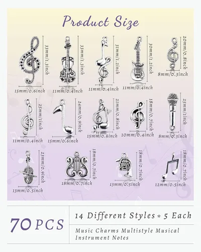 Miniatura 2 de JIALEEY Dijes de música multiestilo para instrumentos musicales, notas, símbolos, colgantes para collares, pulseras, aretes, fabricación de joyas