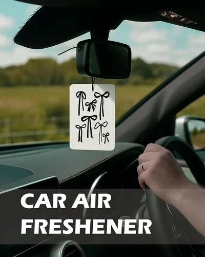 Miniatura 4 de Perfume de Coqueta Niña con Lazo Negro para Coche 4 Piezas, Ambientador de Labio Estilo Bola de la Suerte Retro y Moderno para Coches, Baño, Arco-05