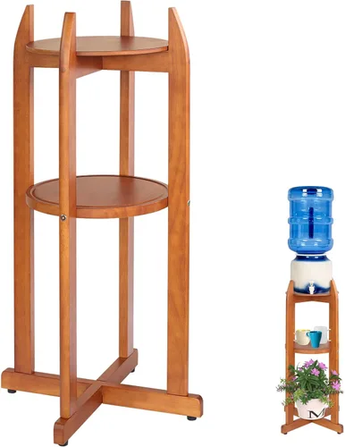 Dispensador de agua de madera maciza natural (32.8 pulgadas de alto - 11.2 pulgadas de ancho) dispensador de bebidas con 2 estantes redondos Color