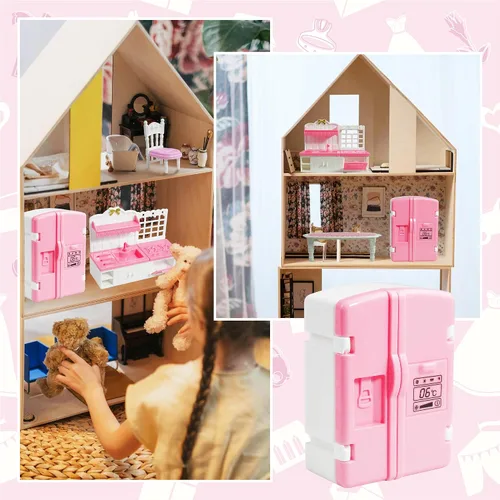 Miniatura 5 de Juego de 10 piezas de mini cocina para casa de muñecas, juego de cocina en miniatura, mini cocina para niños, casa de muñecas, muebles y accesorios