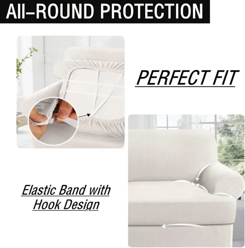 Miniatura 3 de Juego de fundas para sillas con cojines en T de 2 piezas, funda de sofá elástica para sillones y sillas con cojines en T