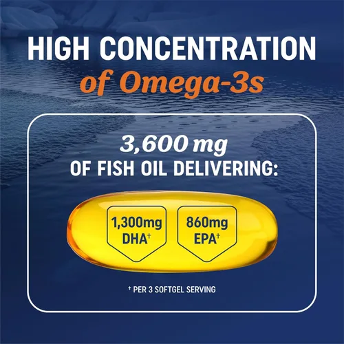 Miniatura 2 de Aceite de pescado DHA Omega 3 de triple fuerza 3600 mg Más de 2100 mg de ácidos grasos omega-3 con 860 mg de DHA 1300 mg EPA Los mejores