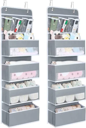 Miniatura 9 de Univivi Organizadores colgantes para colgar sobre la puerta, armario de guardería, armario de almacenamiento para bebés con 4 compartimentos Beige