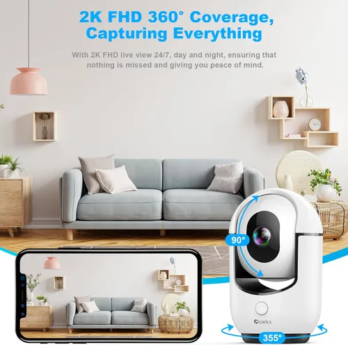 Miniatura 4 de Cloarks Cámara de seguridad panorámica/inclinable 2K, cámaras de interior WiFi para seguridad del hogar con detección de movimiento AI, cámara