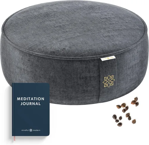 Miniatura 8 de Mindful Modern Velvet Meditation Cushion Luxe Zafu Yoga Floor Pillow Seat Posture Support Buckwheat Hull Filled Large Round Cushion with