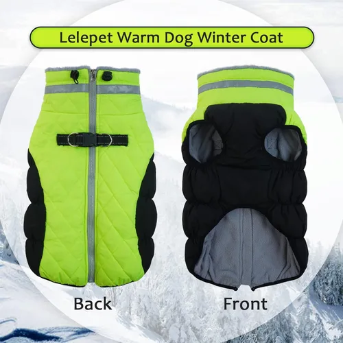 Miniatura 2 de Lelepet Abrigo cálido para perro, abrigo de invierno para perro, chaqueta impermeable para perros con arnés integrado reflectante para mascotas, Lima