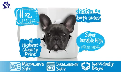 Miniatura 3 de Taza negra de bulldog francés – Taza de café divertida de cerámica – Regalo perfecto de bulldog francés – Bonita taza de café novedosa – Gran