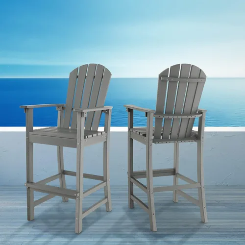 Miniatura 9 de Giantex Taburete de bar HDPE para exteriores, silla Adirondack alta con reposabrazos y reposapiés, taburete de bar de 30 pulgadas de altura de Gris