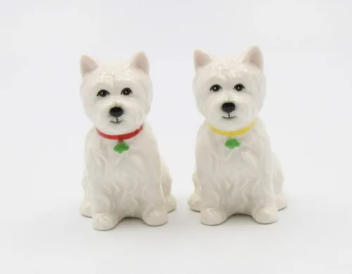 Miniatura 3 de Juego de salero y pimentero de cerámica de porcelana fina West Highland White Terrier Western Terrier Westie Dog Shamrocks Salero y Pimentero, 2-7/8