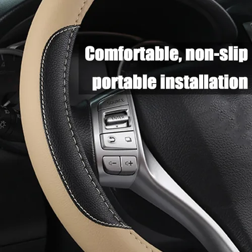 Miniatura 3 de Funda de cuero para volante de auto BELOMI, universal de 15 pulgadas para auto, camión y SUV, antideslizante y transpirable, diseño de estilo 2-Rojo