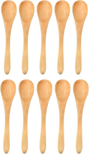 Miniatura 7 de BambooMN Cucharas de bambú para servir, mini cuchara de azúcar con sal, pequeñas cucharas de madera para especias, ovalada negra de 3.5 pulgadas, 10