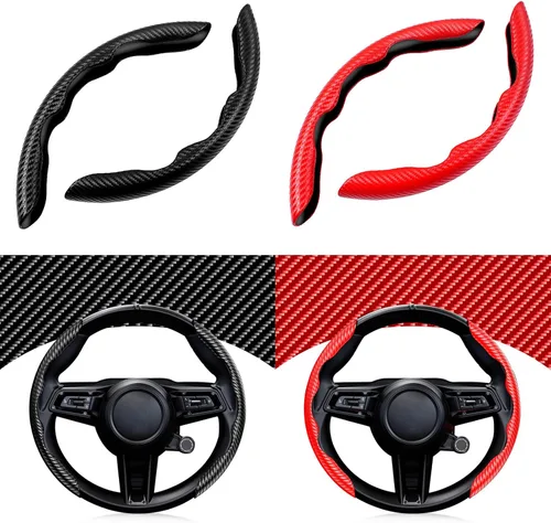 Miniatura 8 de Cartist Funda de volante de fibra de carbono, antideslizante, para hombres y mujeres, duradera, accesorio universal para automóvil (negro)