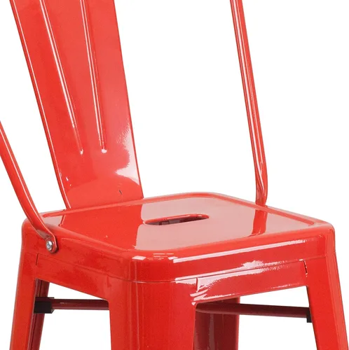 Miniatura 9 de Merrick Lane Taburete de altura de mostrador de la serie Dothan - Acabado rojo - Marco de metal con soporte cruzado - Práctico respaldo extraíble