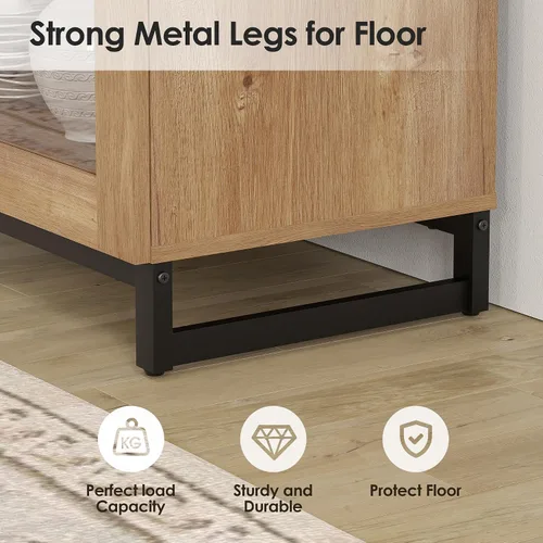 Miniatura 7 de WAMPAT Moderno soporte de TV con puertas de vidrio para televisores de 32 a 40 pulgadas, consola central de entretenimiento con estantes ajustables