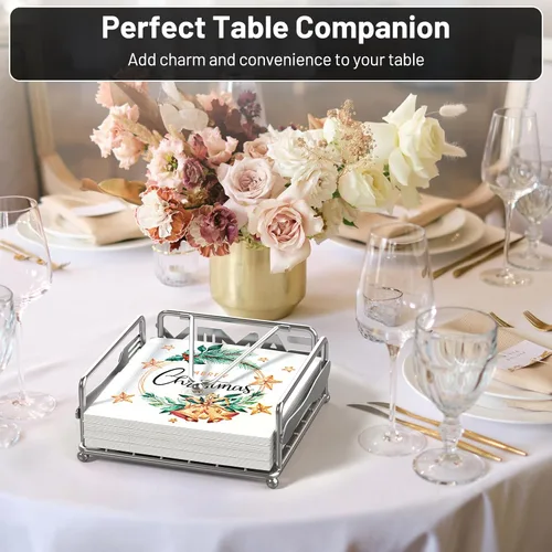 Miniatura 2 de Servilletero para mesa, dispensador de servilletas plano con brazo con peso, soporte cuadrado para servilletas de cóctel de elegante hierro rústico