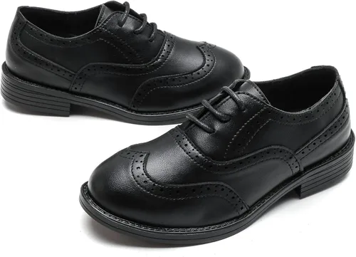 DADAWEN Zapatos Oxford clásicos de cuero con cordones para niño, zapatos Oxford cómodos para uniforme escolar, boda, iglesia, zapatos de vestir
