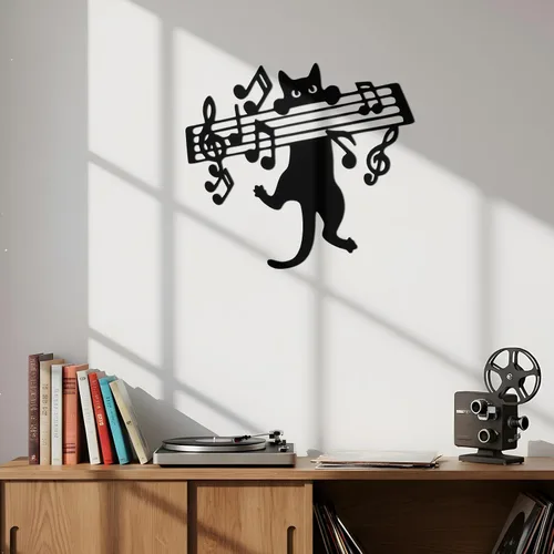 Miniatura 4 de Otoolling Notas musicales para decoración de pared con diseño de gato negro de metal, letreros musicales para colgar, decoración del hogar para sala
