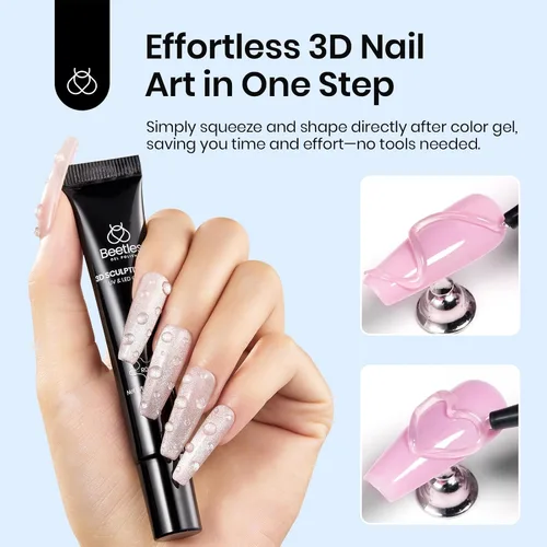 Miniatura 7 de Beetles - Esmalte de uñas en gel 3D, 3 en 1, esmalte de uñas transparente sin limpiar, pegamento para arte de uñas con diamantes de imitación