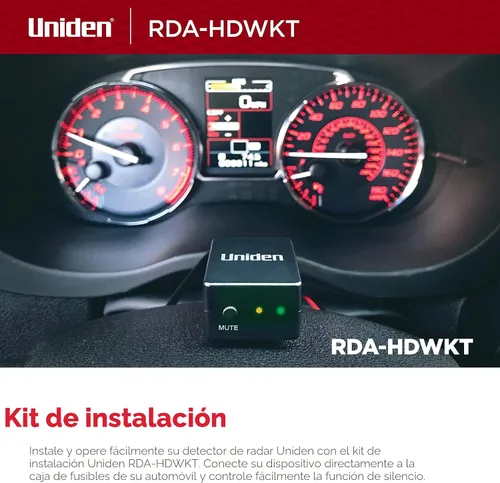 Miniatura 2 de Kit de cableado duro inteligente Uniden RDA-HDWKT para detector de radar con botón de silencio/marca y LED de alerta y de encendido R8w, R8, R7