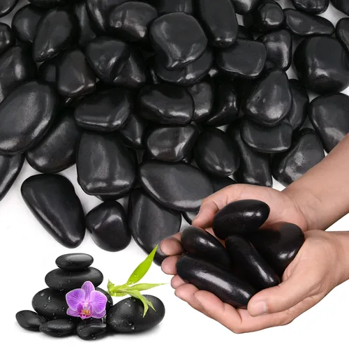 10 libras de piedras de río negras para paisajismo - Piedras pulidas para plantas - Piedras decorativas de jardín - 1-2 piedras grandes para
