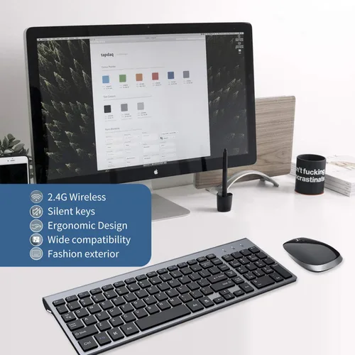 Miniatura 5 de FENIFOX Teclado y mouse inalámbricos, USB 2.4 GHz, silencioso, silencioso, perfil bajo, compacto, tamaño completo, plano, delgado, portátil