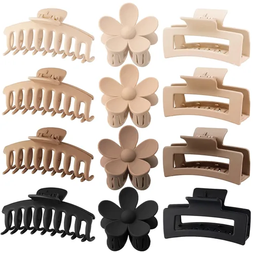 Miniatura 8 de Pinzas Grandes para Cabello Tipo Garra, Paquete de 12, Pinzas para Cabello con Flores para Cabello Fino, Grande Cuadrado Mate Sujeción Fuerte