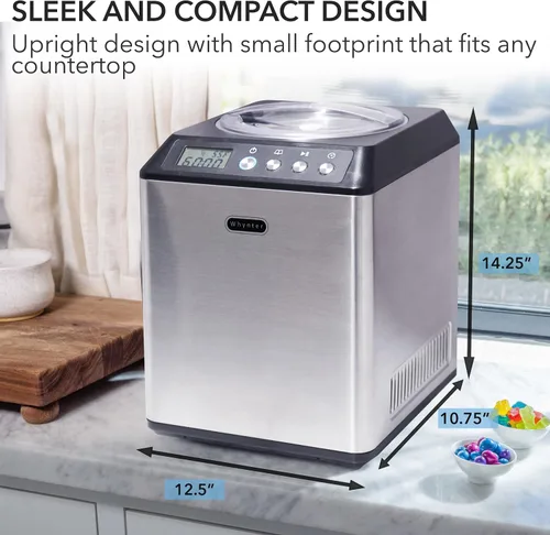 Miniatura 3 de Whynter ICM-201SB - Máquina de helado con compresor automático vertical de 2.1 cuartos de galón con cuenco de acero inoxidable en negro y libro