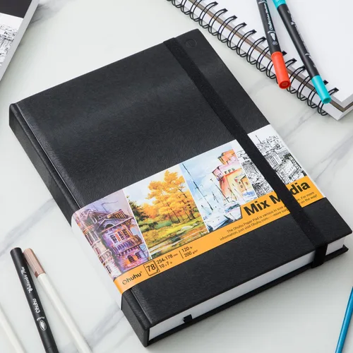 Miniatura 7 de Ohuhu Mix Media Pad - Cuaderno de bocetos de arte mixto de 10 x 7.4 pulgadas, papel pesado de 120 lb/200 g/m², 78 hojas/156 páginas, almohadilla