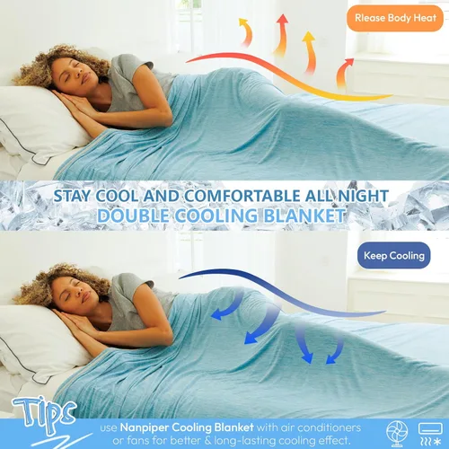 Miniatura 3 de NANPIPER Manta refrescante tamaño Queen para personas que duermen con calor, manta de cama de verano ligera y fría de doble cara, color azul aire