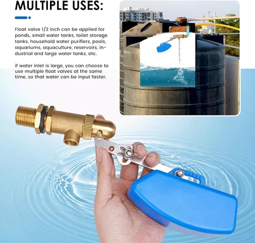 Miniatura 7 de Válvula de flotador de latón de 1/2 pulgada, válvula de bola flotante de agua con brazo ajustable, válvulas de flotador de tanque de agua de llenado